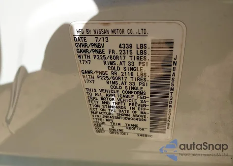 2013 Nissan Rogue Sv z USA, uszkodzony, nr VIN JN8AS5MT3DW034599